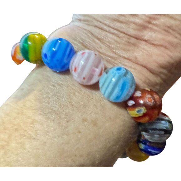 Colorful Handmade Millefiori Glass Bead Bracelet Stretch Elastic Jewelry Womens - Picture 3 of 4